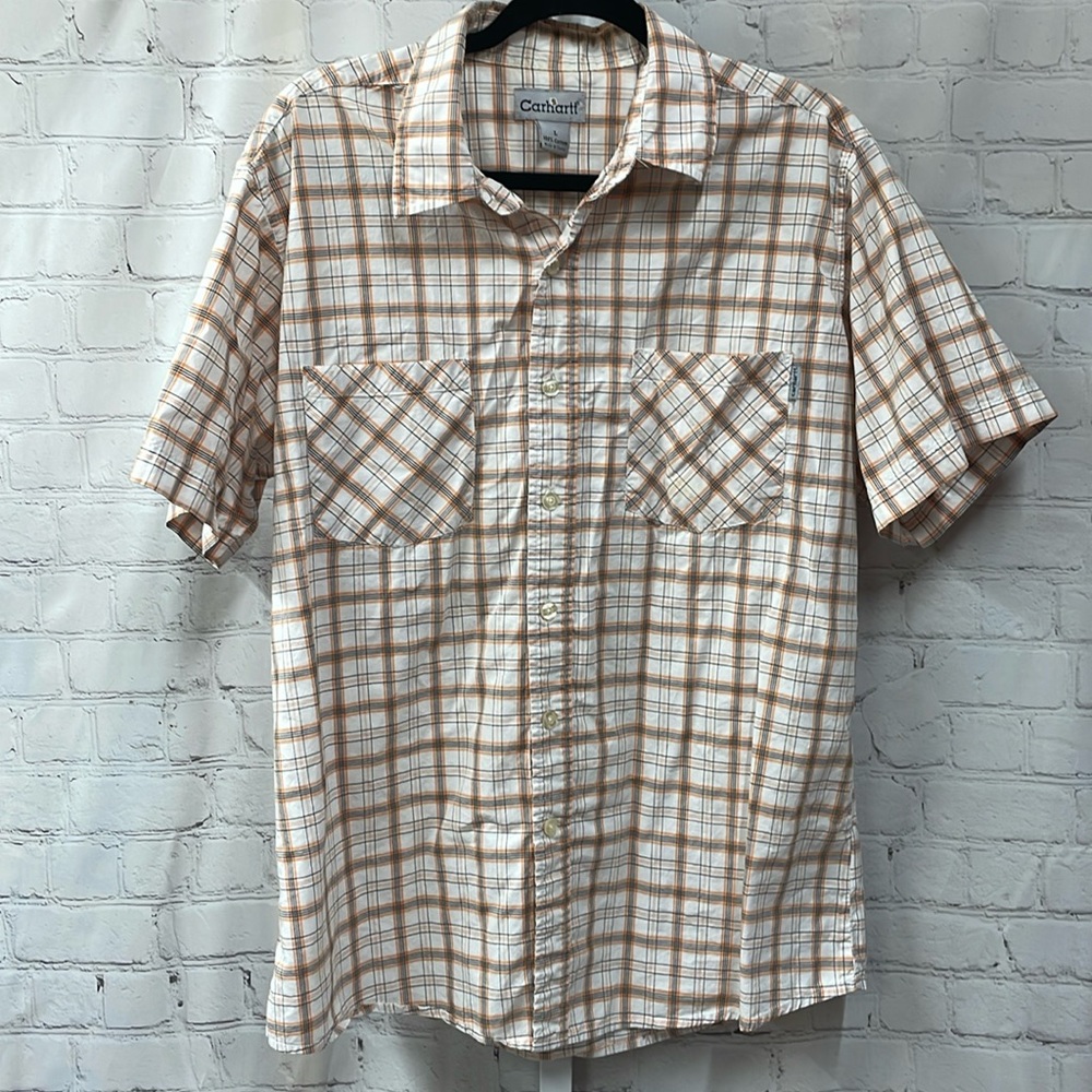 Carhartt plaid button up short sleeve cotton large shirt